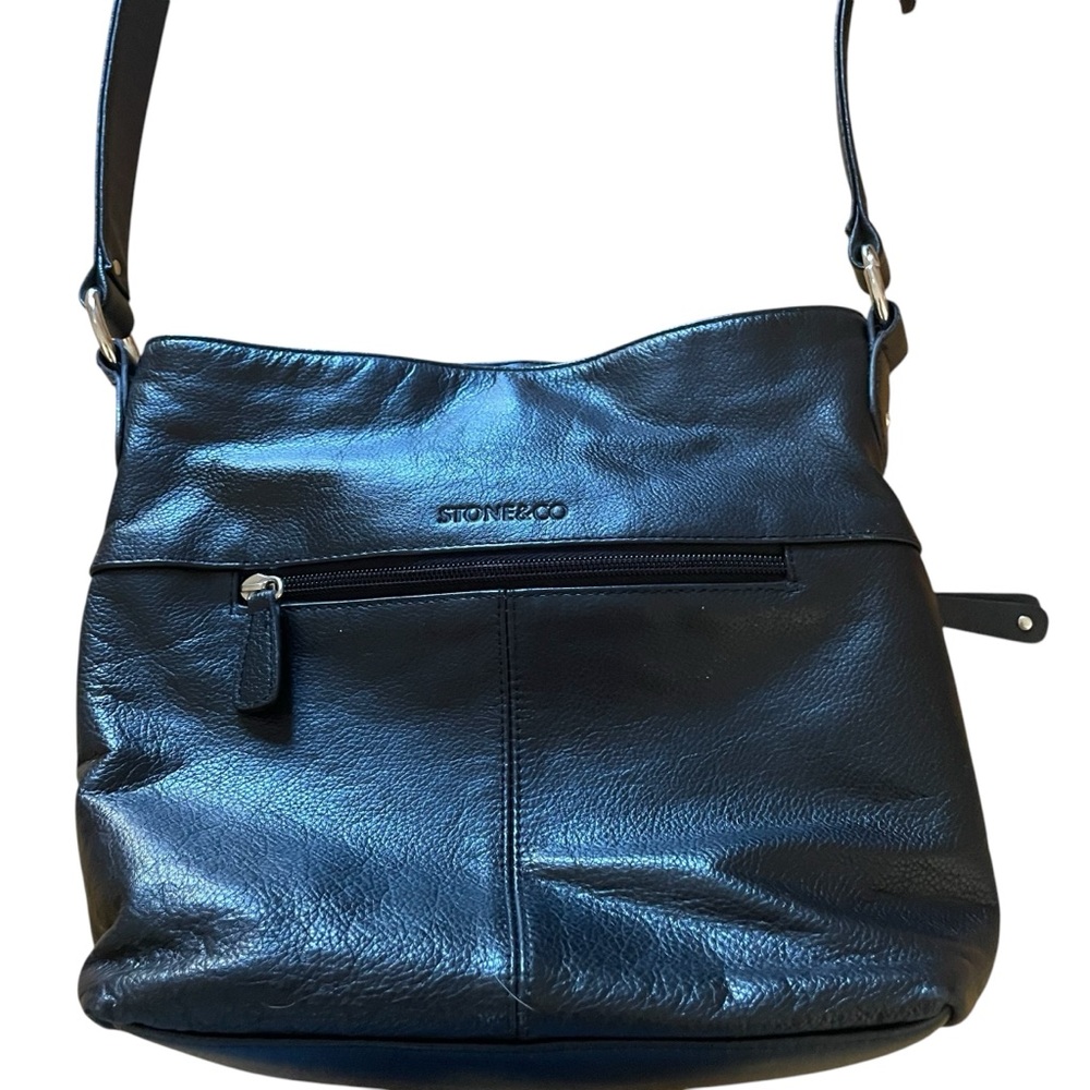 Stone & Co. Black Pebbled Leather Shoulder Cross body Bag